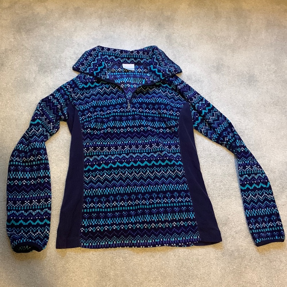 Navy and Teal Striped Columbia Fleece Quarter 1/4 Zip